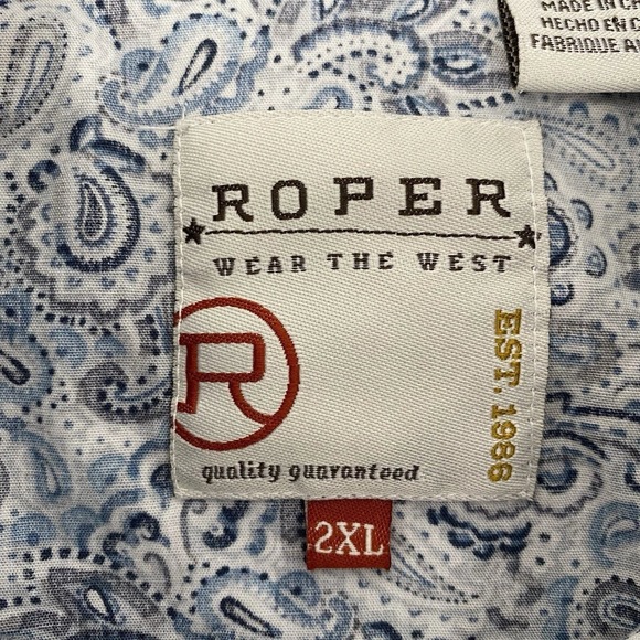Roper Mens Long Sleeve Paisley Print Snap Button Western Shirt 2XL - Picture 3 of 4